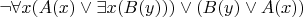 $\neg \forall x ( A(x) \vee \exists x(B(y))) \vee (B(y) \vee  A(x) ) $