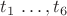 $t_1\,\ldots,t_6$
