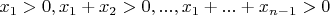 $x_1>0,x_1+x_2>0,...,x_1+...+x_{n-1}>0$