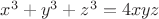 $x^3+y^3+z^3=4xyz$