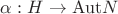 $\alpha: H\to {\rm Aut}N$