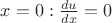 $x=0: \frac {du} {dx}=0 $ $x=0: \frac {du} {dx}=0 $