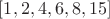 $[1, 2, 4, 6, 8, 15]$