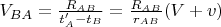 $V_{BA}=\frac{R_{AB}}{t'_A-t_B}=\frac{R_{AB}}{r_{AB}}(V+v)$