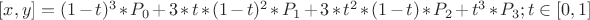$[x,y] = (1-t)^3 * P_0 +3*t*(1-t)^2*P_1 + 3*t^2 * (1-t)*P_2 + t^3*P_3;    t \in {[0,1]} $