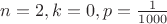 $n=2, k=0, p=\frac1{1000}$