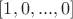 $[1, 0, ..., 0]$