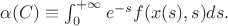 $\alpha(C)\equiv\int_0^{+\infty}e^{-s}f(x(s),s)ds.$