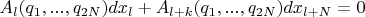 $A_l(q_1,...,q_{2N})dx_l+A_{l+k}(q_1,...,q_{2N})dx_{l+N}=0$