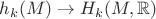 $h_k(M)\to H_k(M,\mathbb R)$