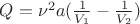 $\[Q = {\nu ^2}a(\frac{1}{{{V_1}}} - \frac{1}{{{V_2}}})\]$