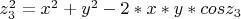$ z_3^2=x^2+y^2-2*x*y*cosz_3 $