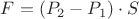 $F=(P_2-P_1)\cdot S$