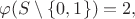 $$\varphi(S \setminus \{ 0, 1\}) = 2,$$