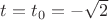 $t =t_0 =  -\sqrt{2}$
