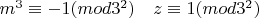 $ m^3 \equiv -1  (mod  3^2)  \quad  z \equiv 1  (mod  3^2) $