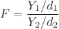 $$F=\frac{Y_1/d_1}{Y_2/d_2}$$