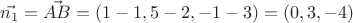 $$ \vec{n_1} = \vec{AB} = (1-1,5-2,-1-3) = (0,3,-4) $$ $$ \vec{n_1} = \vec{AB} = (1-1,5-2,-1-3) = (0,3,-4) $$