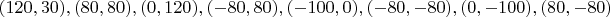 $(120,30),(80,80),(0,120),(-80,80),(-100,0),(-80,-80),(0,-100),(80,-80)$