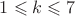 $1\leqslant k\leqslant 7$