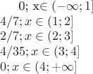 0; x\in (-\infty;1] \\ 4/7; x\in (1;2] \\ 2/7; x\in (2;3] \\ 4/35; x\in(3;4] \\ 0;x\in (4;+\infty]