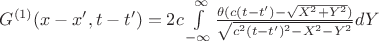 $G^{(1)}(x-x', t-t')=2c\int\limits_{-\infty}^{\infty}\frac {\theta(c(t-t')-\sqrt{X^2+Y^2})}{\sqrt{c^2(t-t')^2-X^2-Y^2}}dY$