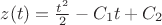 $z(t)=\frac{t^2}{2}-C_1t+C_2$