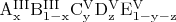 $\mathrm{A^{III}_{x}B^{III}_{1-x}C^{V}_{y}D^{V}_{z}E^{V}_{1-y-z}}$