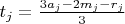 $t_j=\frac{3a_j-2m_j-r_j}{3}$