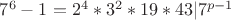 $7^6-1=2^4*3^2*19*43|7^{p-1}$