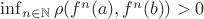 $\inf_{n\in\mathbb N}\rho(f^n(a),f^n(b))>0$