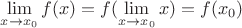$\lim\limits_{x \to x_0}f(x) = f(\lim\limits_{x \to x_0}x) = f(x_0)$