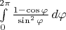 $\int\limits_0^{2\pi}{\frac{1-\cos\varphi}{\sin^2\varphi}\,d\varphi}$