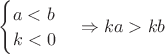 $\begin{cases}a < b\\ k < 0\end{cases} \Rightarrow ka > kb$