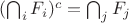 $(\bigcap_{i}F_i)^c= \bigcap_{j}F_j$