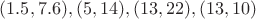 $(1.5, 7.6), (5, 14), (13, 22), (13,10)$