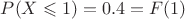 $P(X\leqslant 1)=0.4 = F(1)$
