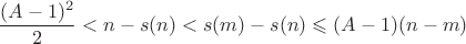 $$
\frac{(A-1)^2}{2} < n - s(n) < s(m) - s(n) \leqslant (A-1)(n-m)
$$