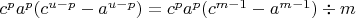 $c^pa^p(c^{u-p}-a^{u-p})=c^pa^p(c^{m-1}-a^{m-1})\div m$