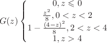 $$G(z)\left\{\begin{matrix}
0, z \leqslant 0\\ 
\frac{z^2}{8}, 0<z<2\\ 
1-\frac{(4-z)^2}{8}, 2<z<4\\ 
1, z>4
\end{matrix}\right.$$