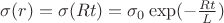 $\sigma (r) = \sigma (Rt)= \sigma_{0}  \exp(-\frac{Rt}{L})  $