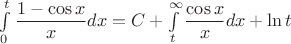 $\int\limits_0^t\dfrac{1-\cos x}{x}dx=C+\int\limits_t^\infty\dfrac{\cos x}{x}dx+\ln t$