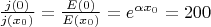 $ \frac {j(0)} {j(x_0)} = \frac {E(0)} {E(x_0)}=e^{\alpha x_0}=200