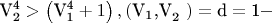 $\[{\text{V}}_{\text{2}}^{\text{4}}  > \left( {{\text{V}}_{\text{1}}^{\text{4}}  + 1} \right),\left( {{\text{V}}_{\text{1}} {\text{,V}}_{\text{2}} {\text{ }}} \right) = {\text{d}} = {\text{1}} - \]$