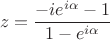 $$z=\frac{-i e^{i\alpha}-1}{1-e^{i\alpha}}$$