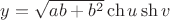 $y=\sqrt{ab+b^2}\ch u\sh v$