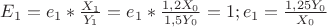 $E_1=e_1*\frac{X_1}{Y_1}=e_1*\frac{1,2X_0}{1,5Y_0}=1;e_1=\frac{1,25Y_0}{X_0}$