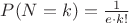 $P(N=k)=\frac{1}{e\cdot k!}$
