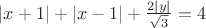 $|x+1|+|x-1|+\frac{2|y|}{\sqrt{3}}=4$