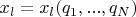 $x_l=x_l(q_1,...,q_N)$